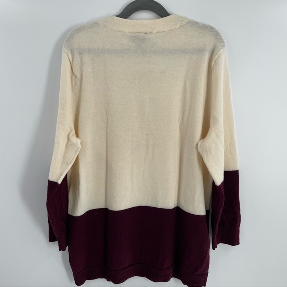 Talbots 100% Merino Wool Pullover Crew Neck Cream Burgundy Sweater Casual - Picture 7 of 11